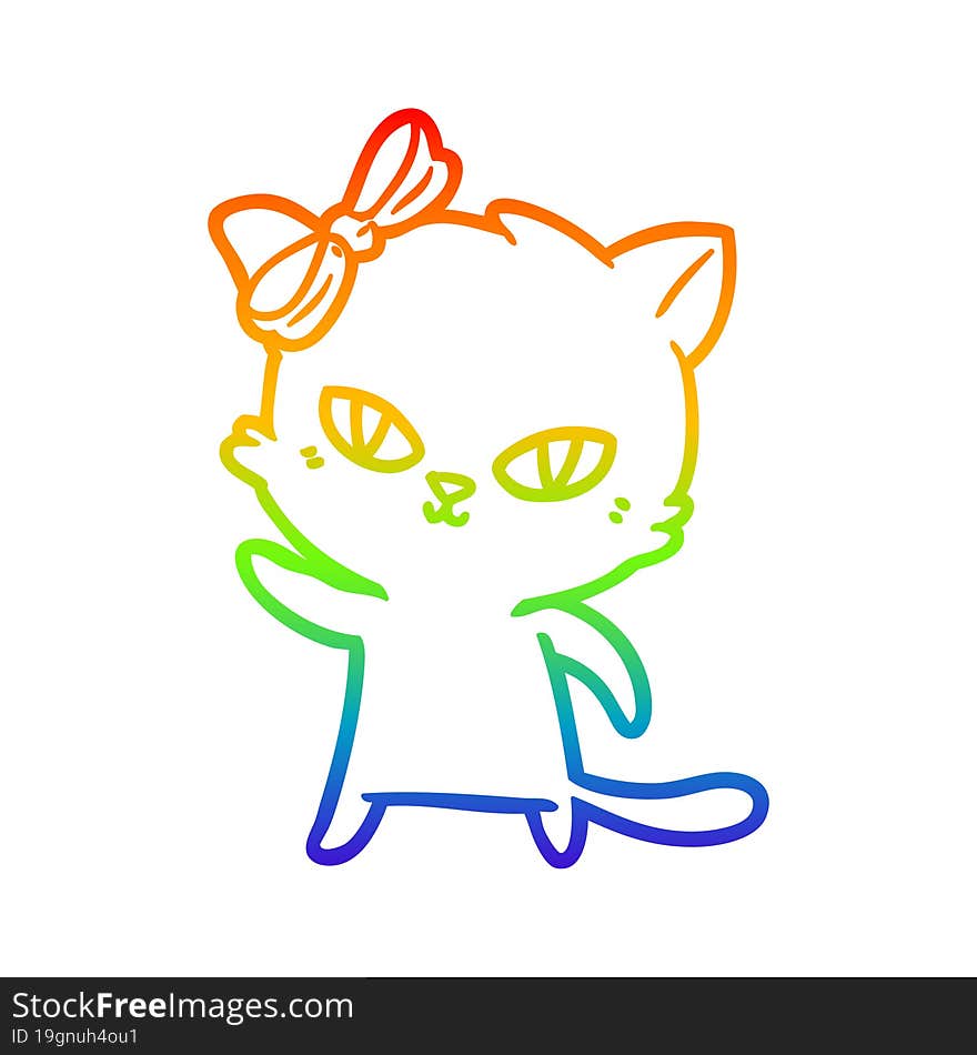 rainbow gradient line drawing of a cute cartoon cat