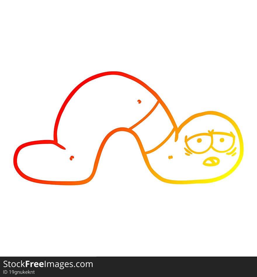 warm gradient line drawing of a cartoon tired worm