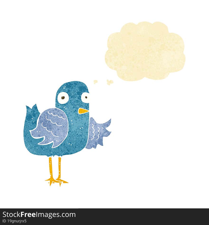 Cartoon Bird Waving Wing With Thought Bubble