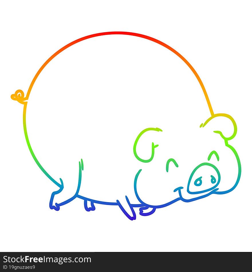 rainbow gradient line drawing of a cartoon pig