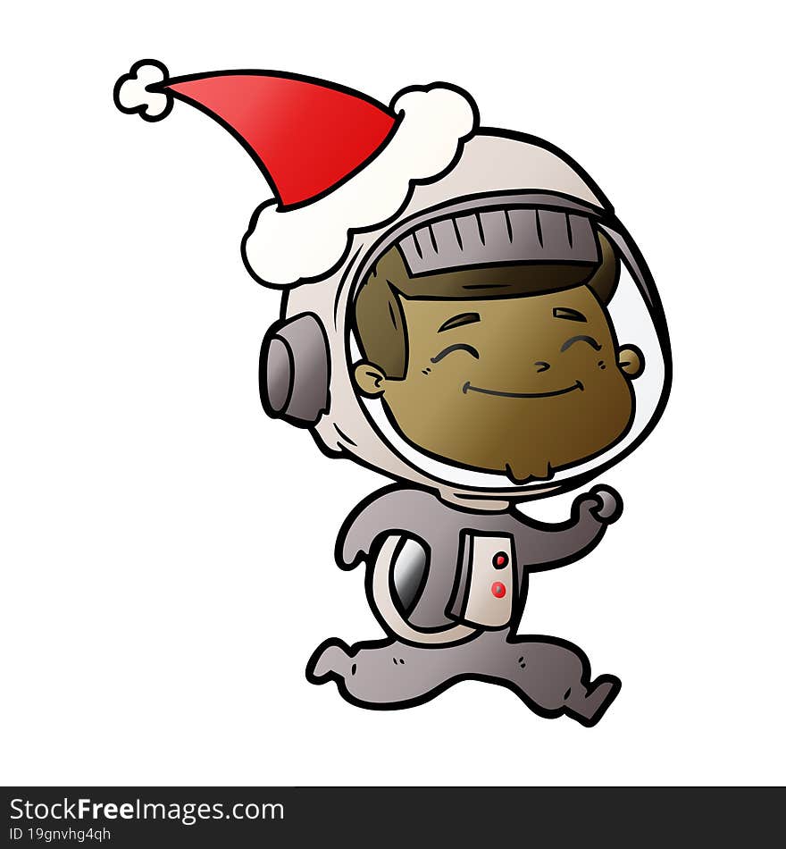 happy gradient cartoon of a astronaut wearing santa hat