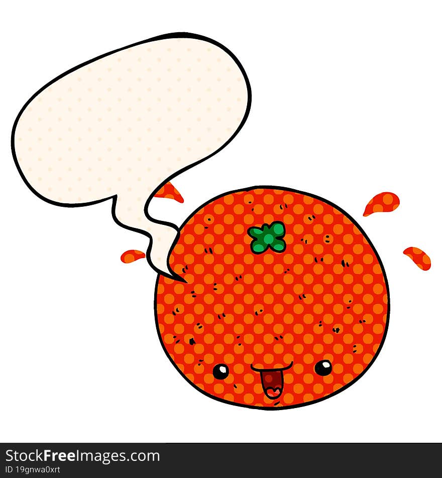 cartoon orange and speech bubble in comic book style