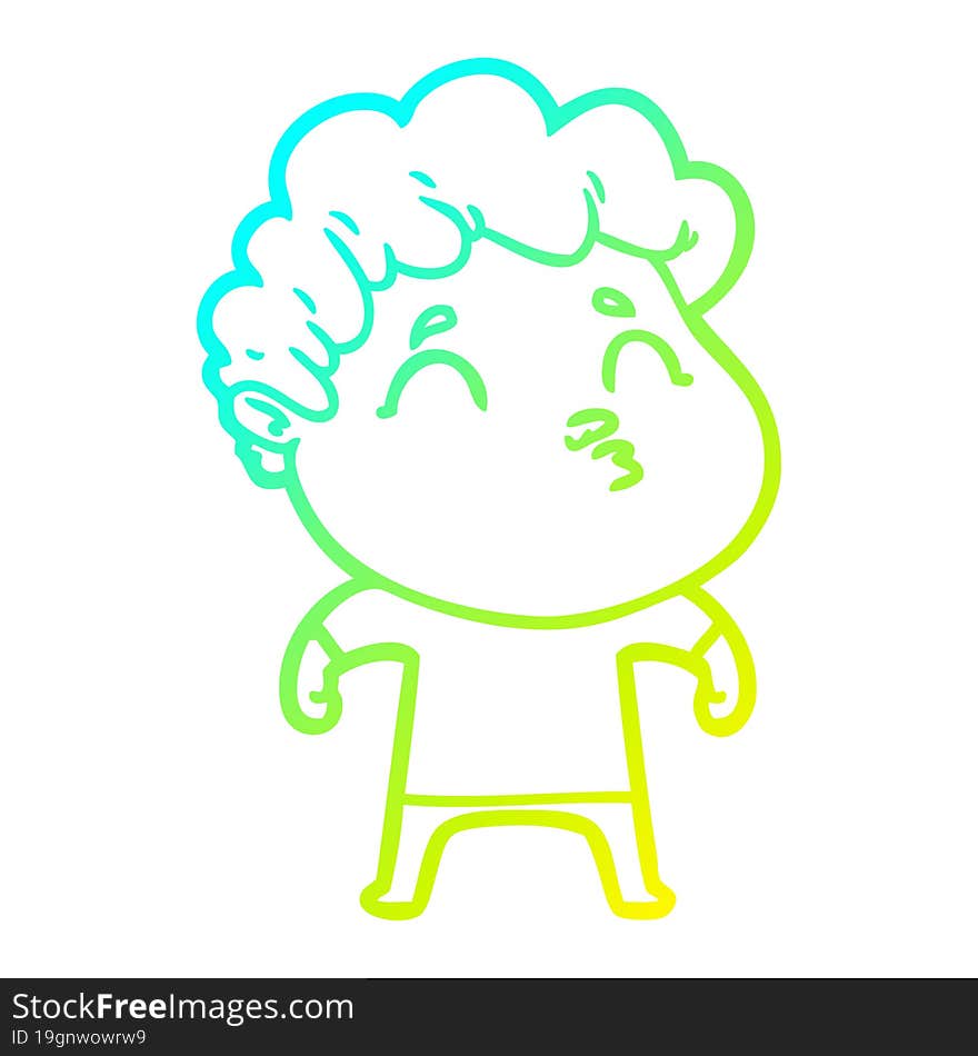 cold gradient line drawing cartoon man pouting