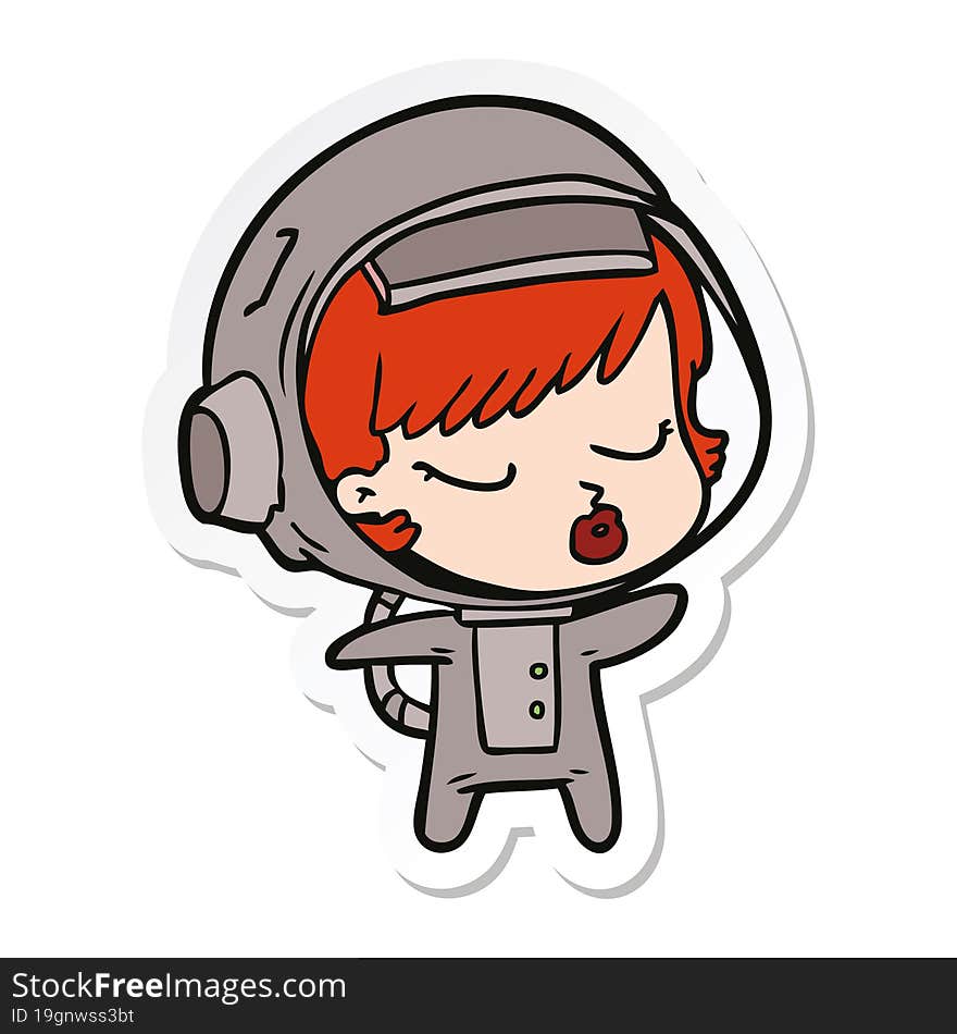 sticker of a cartoon pretty astronaut girl