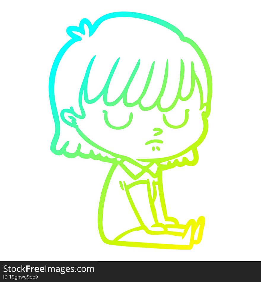 cold gradient line drawing of a cartoon woman