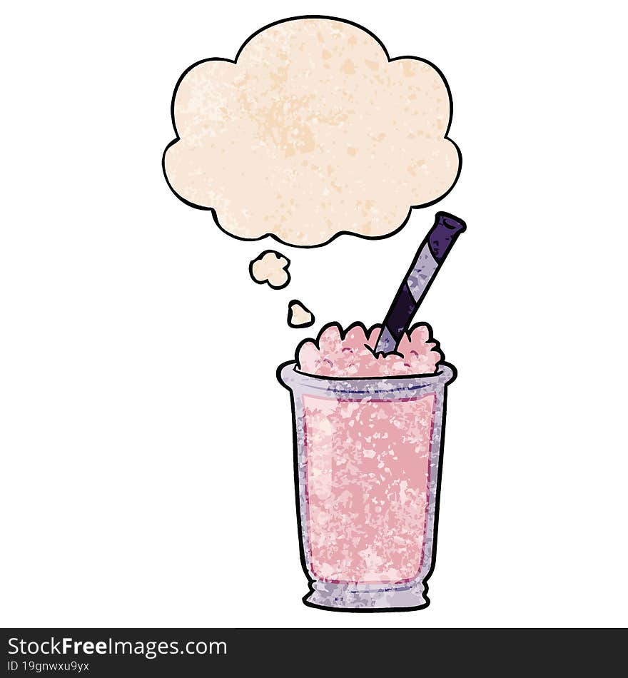 cartoon milkshake and thought bubble in grunge texture pattern style