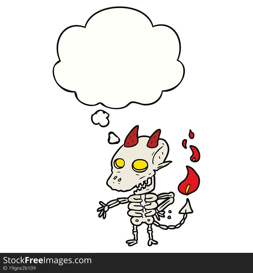 cartoon spooky demon with thought bubble. cartoon spooky demon with thought bubble