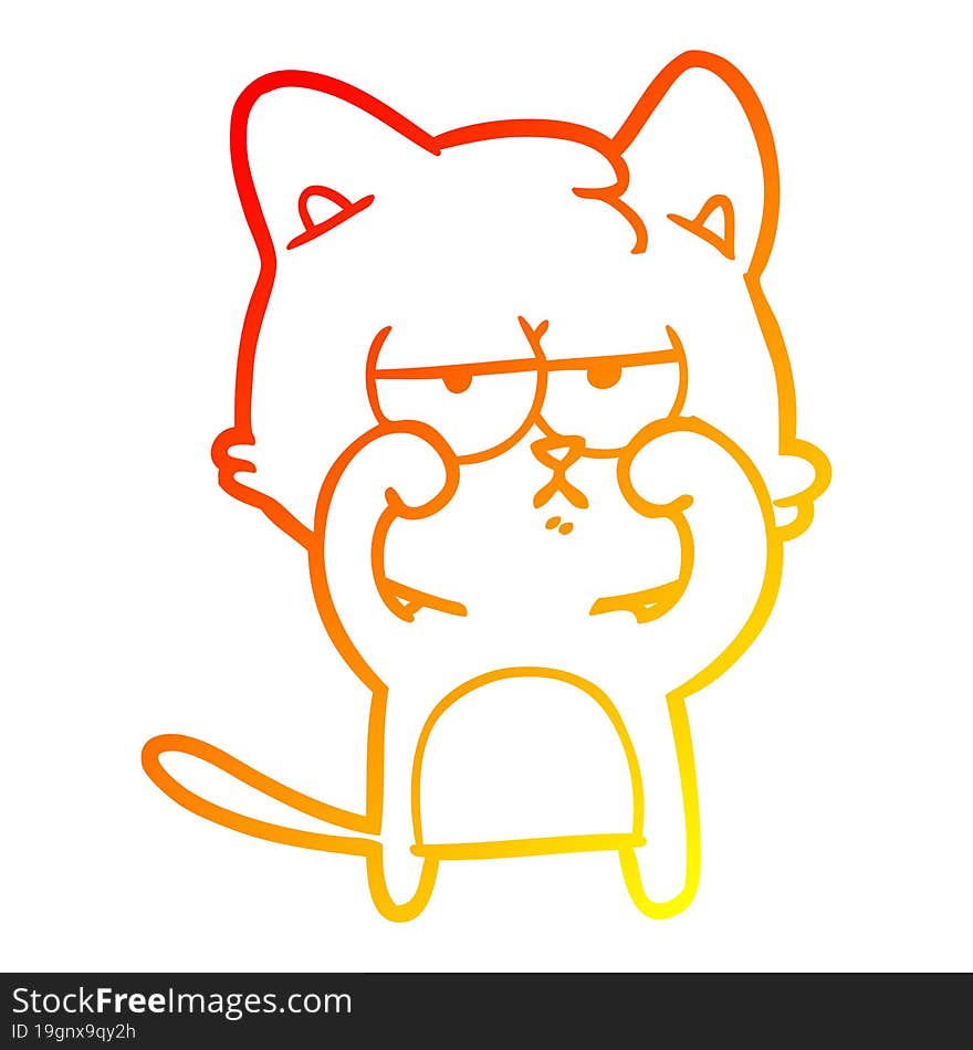 warm gradient line drawing tired cartoon cat rubbing eyes