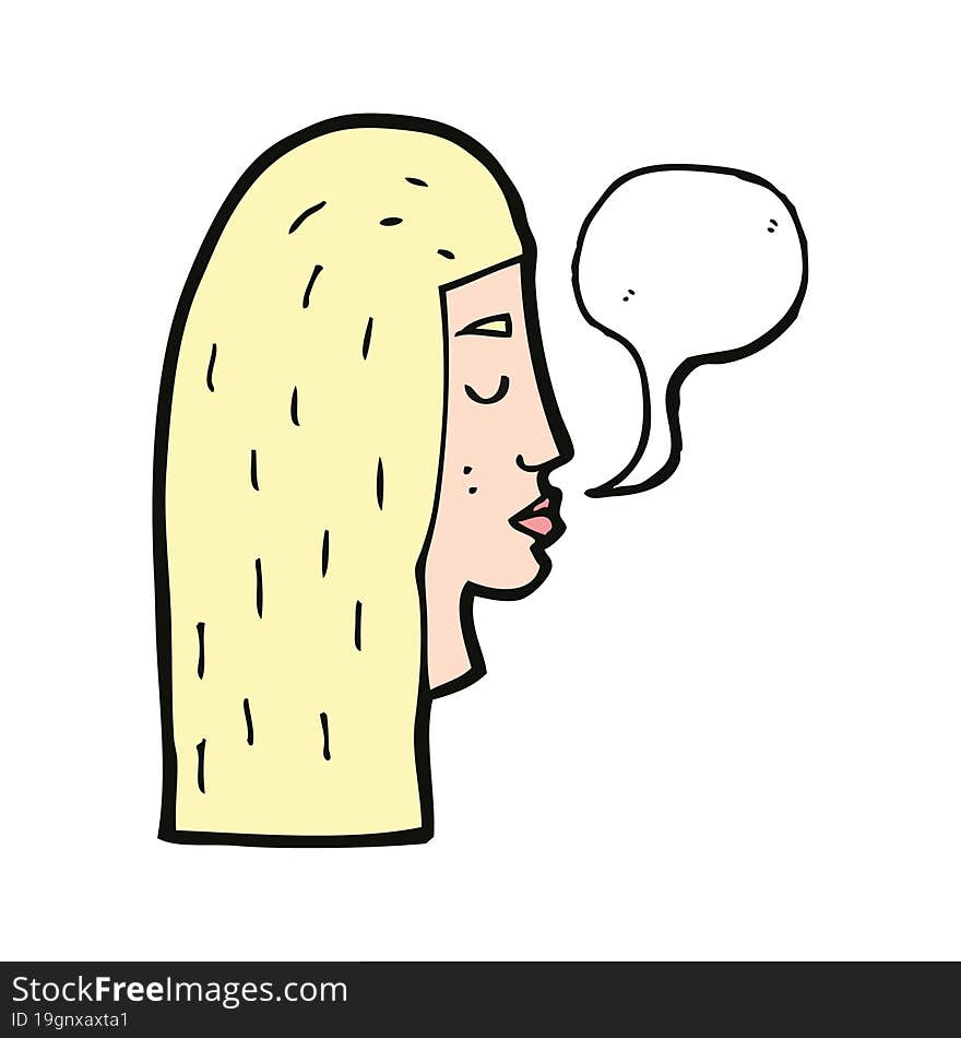 Cartoon Female Face Profile With Speech Bubble