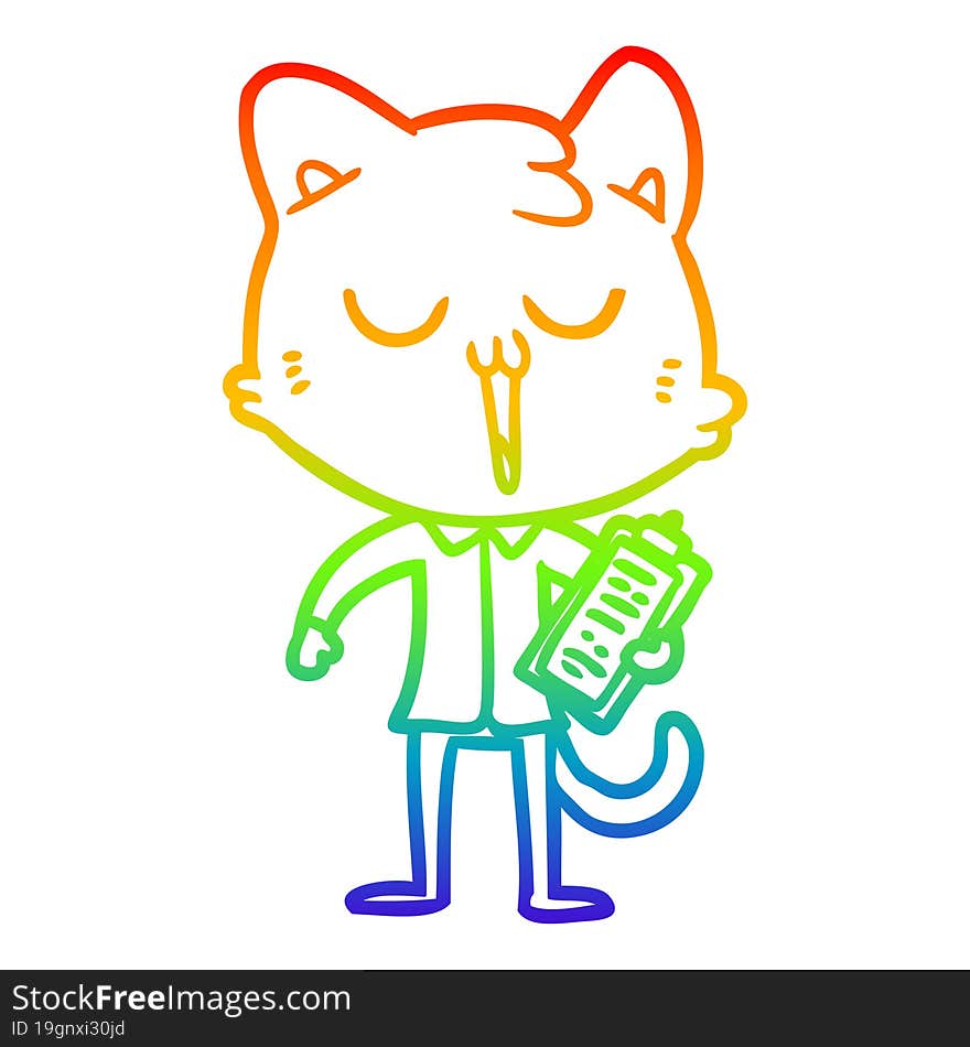 Rainbow Gradient Line Drawing Cartoon Cat Singing