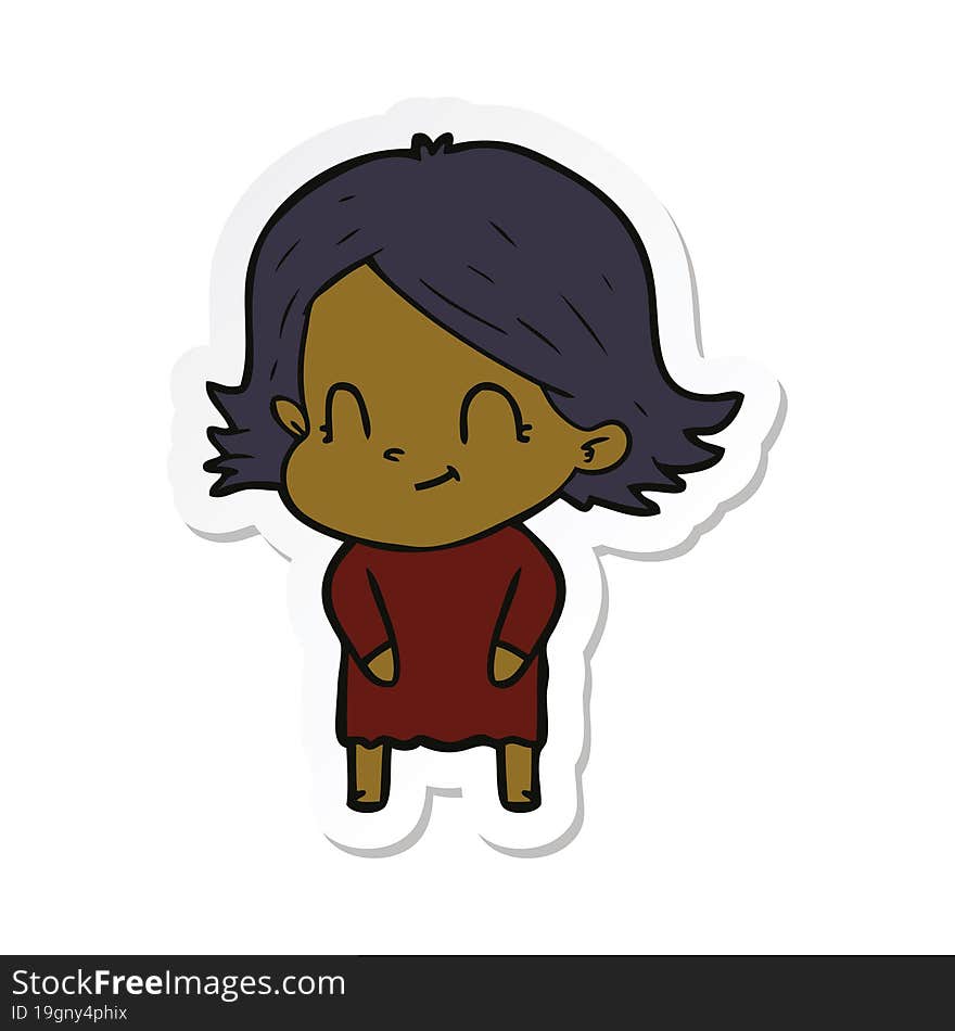 sticker of a cartoon friendly girl