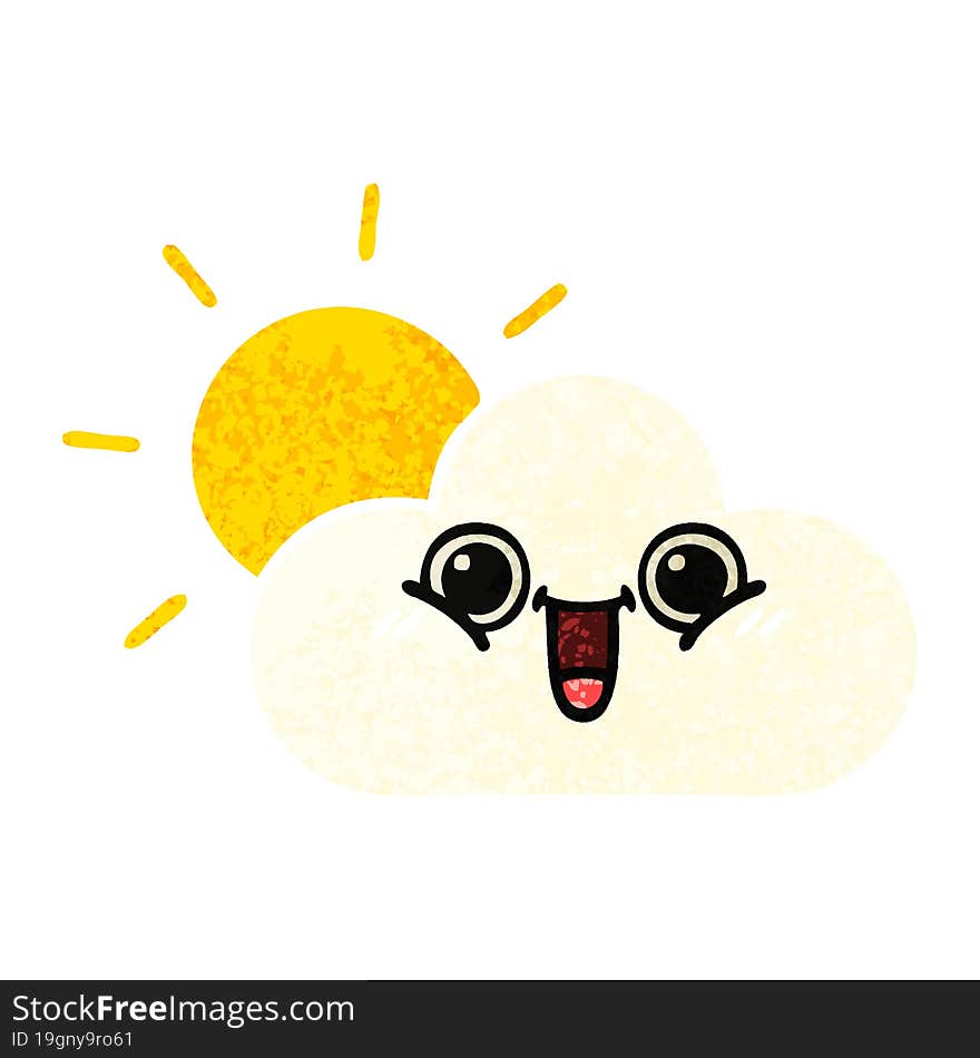 retro illustration style cartoon of a sun and cloud