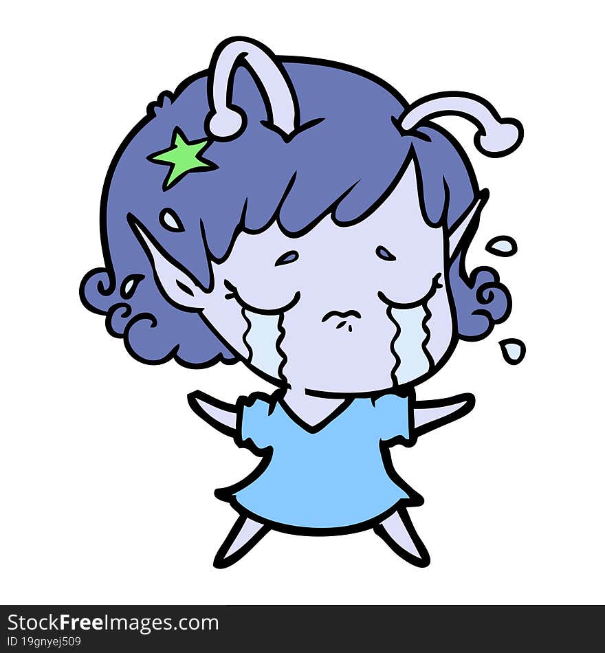 cartoon crying alien girl. cartoon crying alien girl