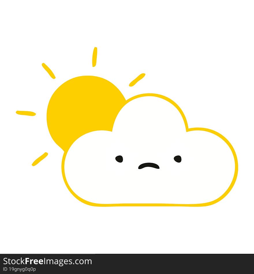 flat color retro cartoon of a sunshine and cloud