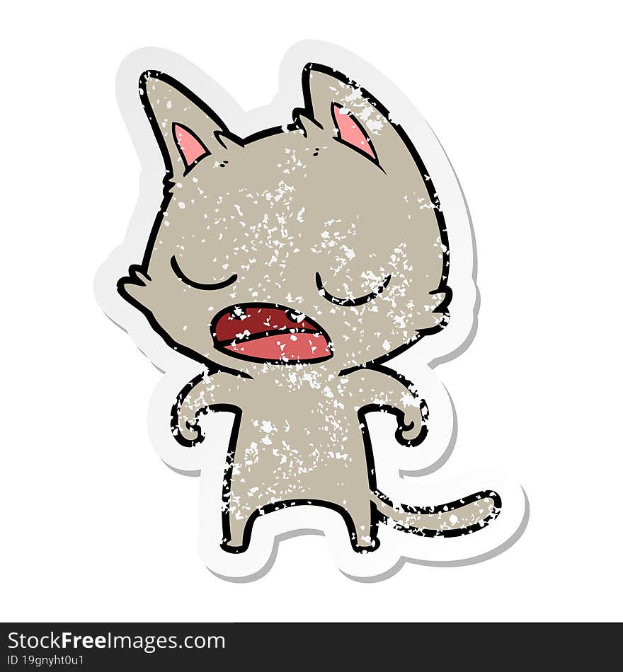 distressed sticker of a talking cat cartoon