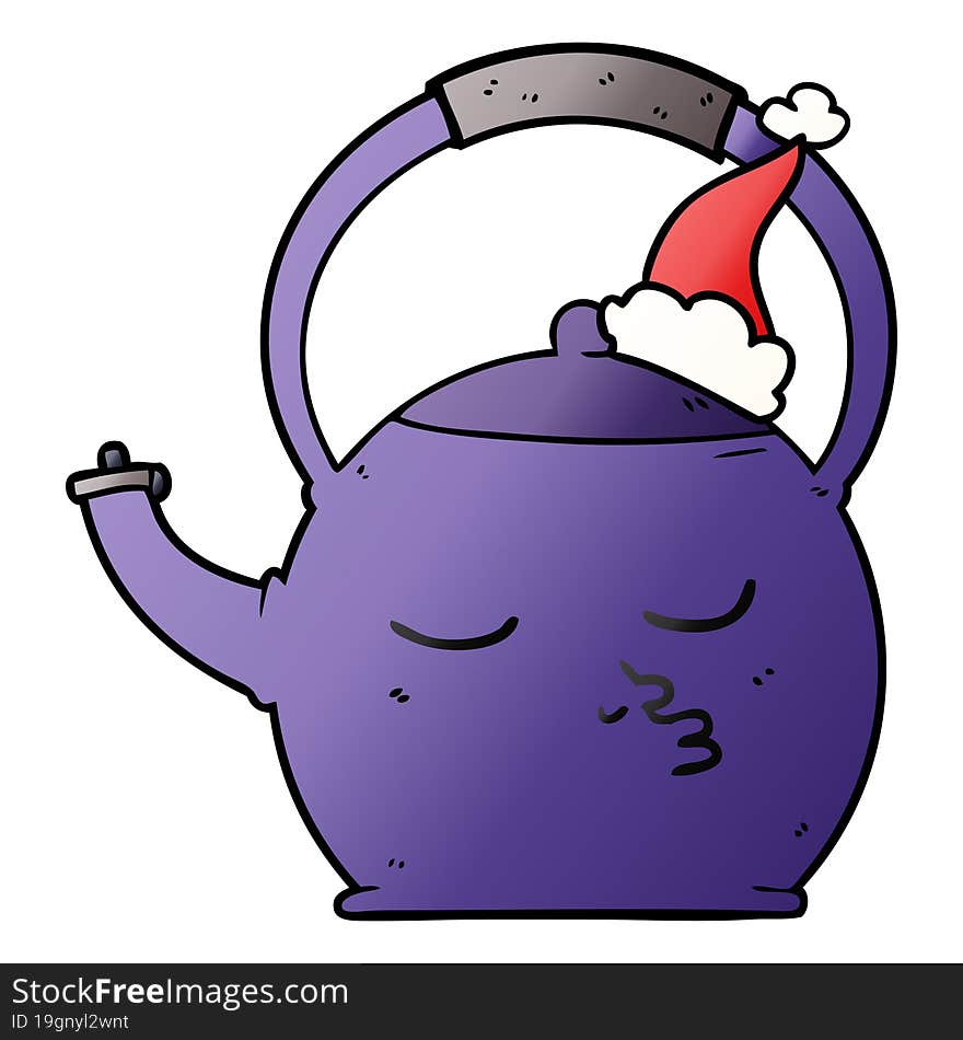 gradient cartoon of a kettle wearing santa hat