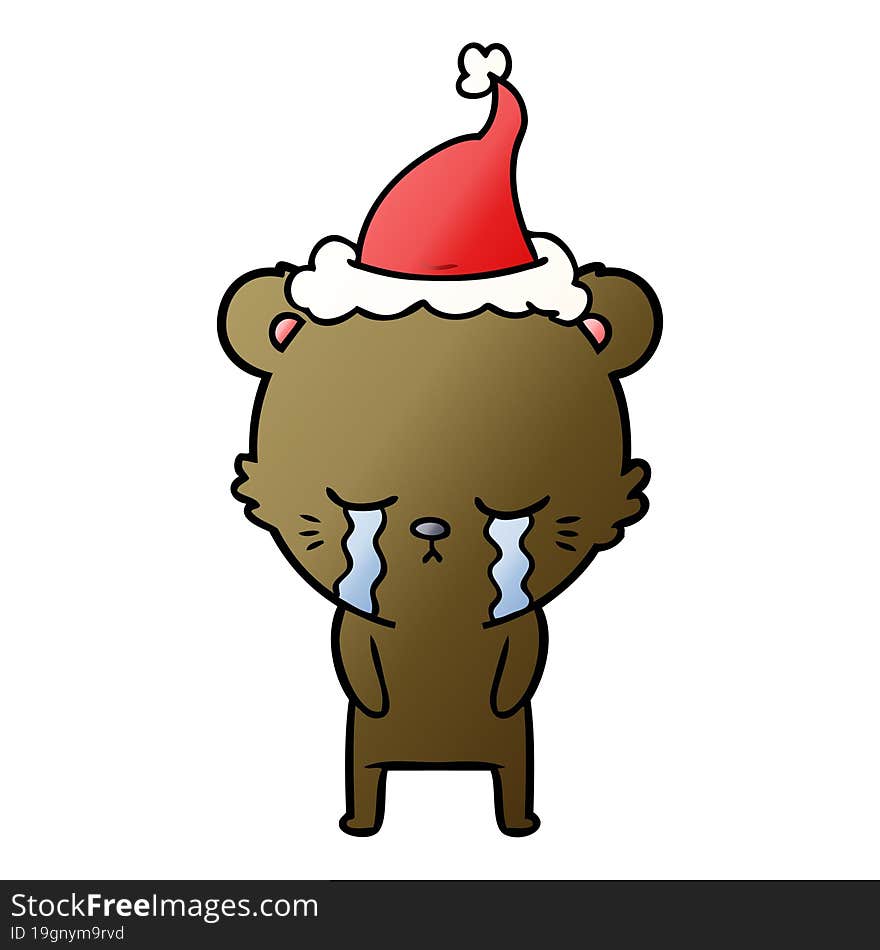 crying gradient cartoon of a bear wearing santa hat