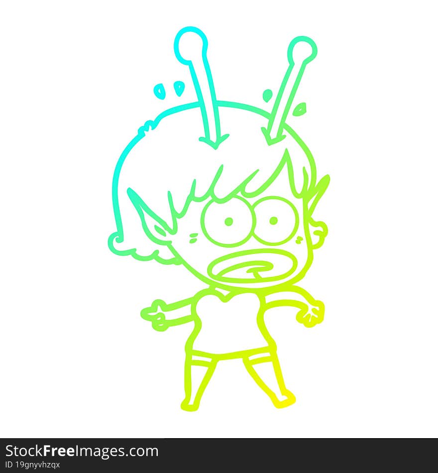 cold gradient line drawing cartoon shocked alien girl