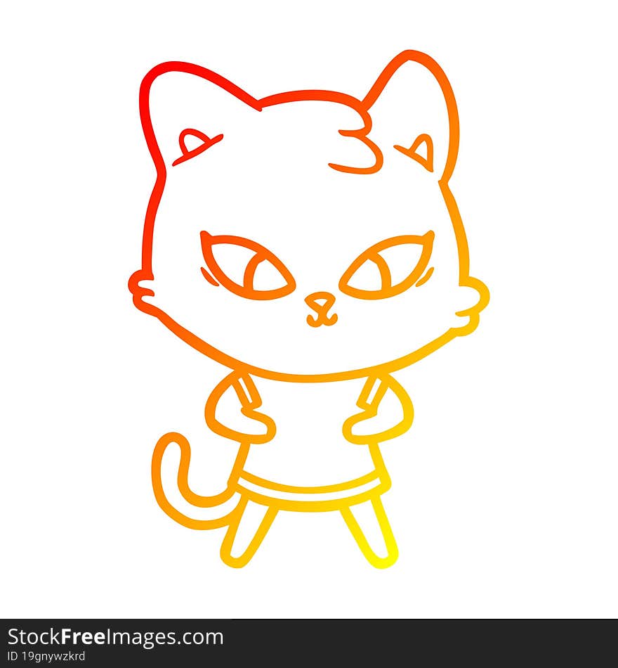 warm gradient line drawing of a cute cartoon cat