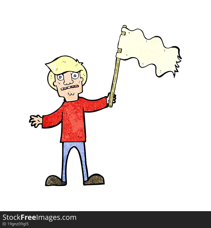 cartoon man waving white flag