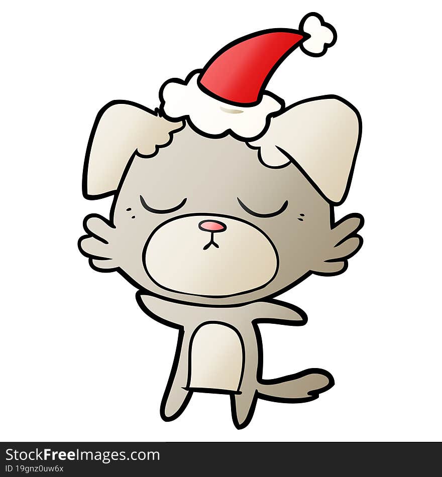 Cute Gradient Cartoon Of A Dog Wearing Santa Hat