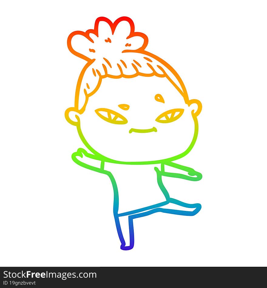 rainbow gradient line drawing of a cartoon woman