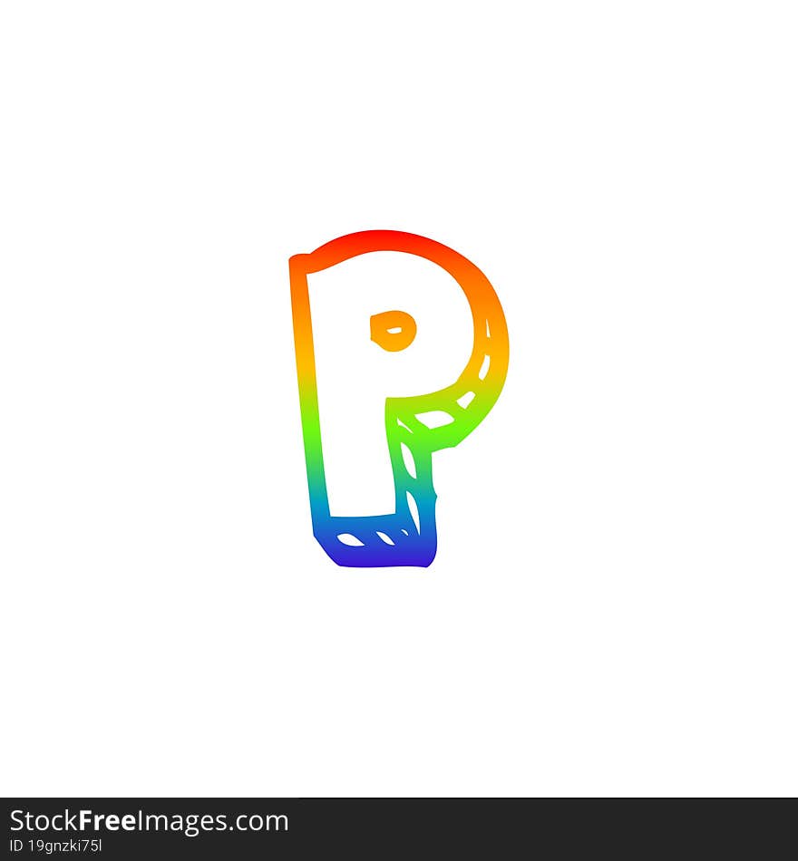 rainbow gradient line drawing of a cartoon letter p