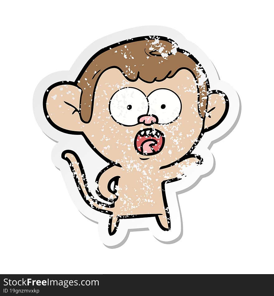 distressed sticker of a cartoon shocked monkey