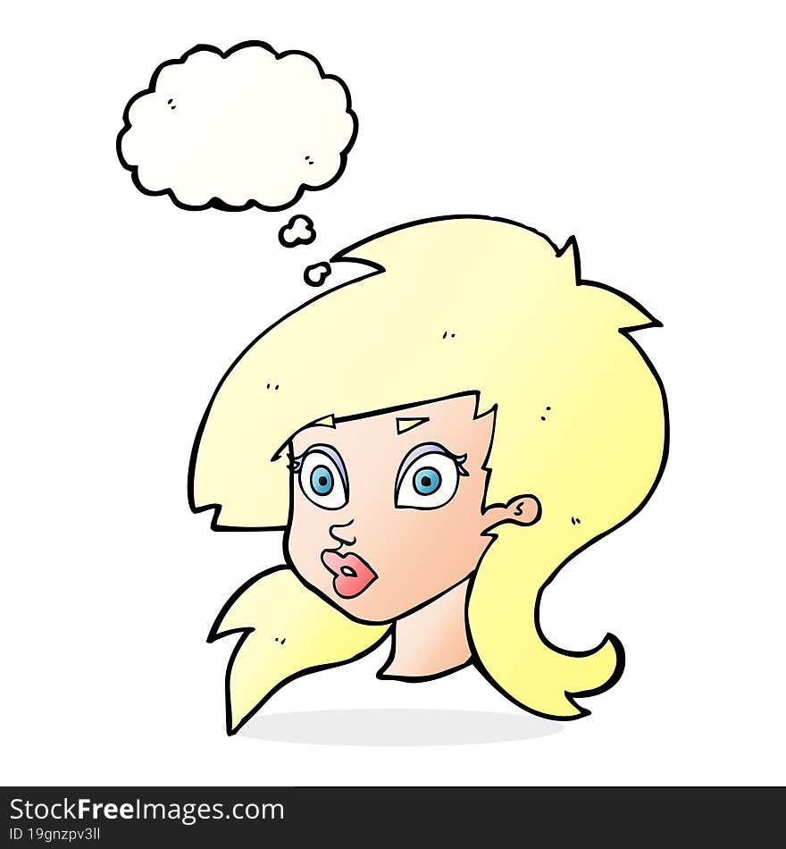 Cartoon Pretty Surprised Woman With Thought Bubble