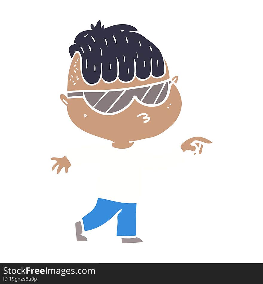 flat color style cartoon boy wearing sunglasses pointing