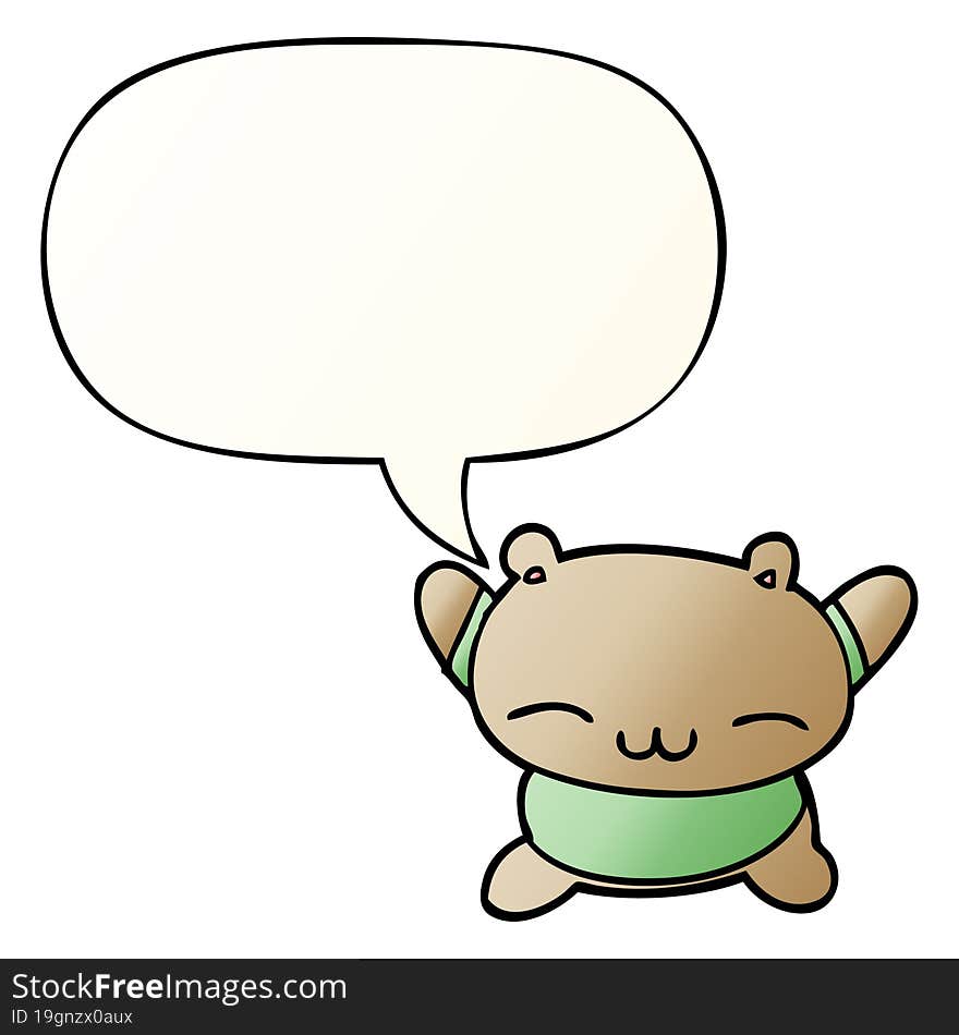 cartoon jumping bear and speech bubble in smooth gradient style