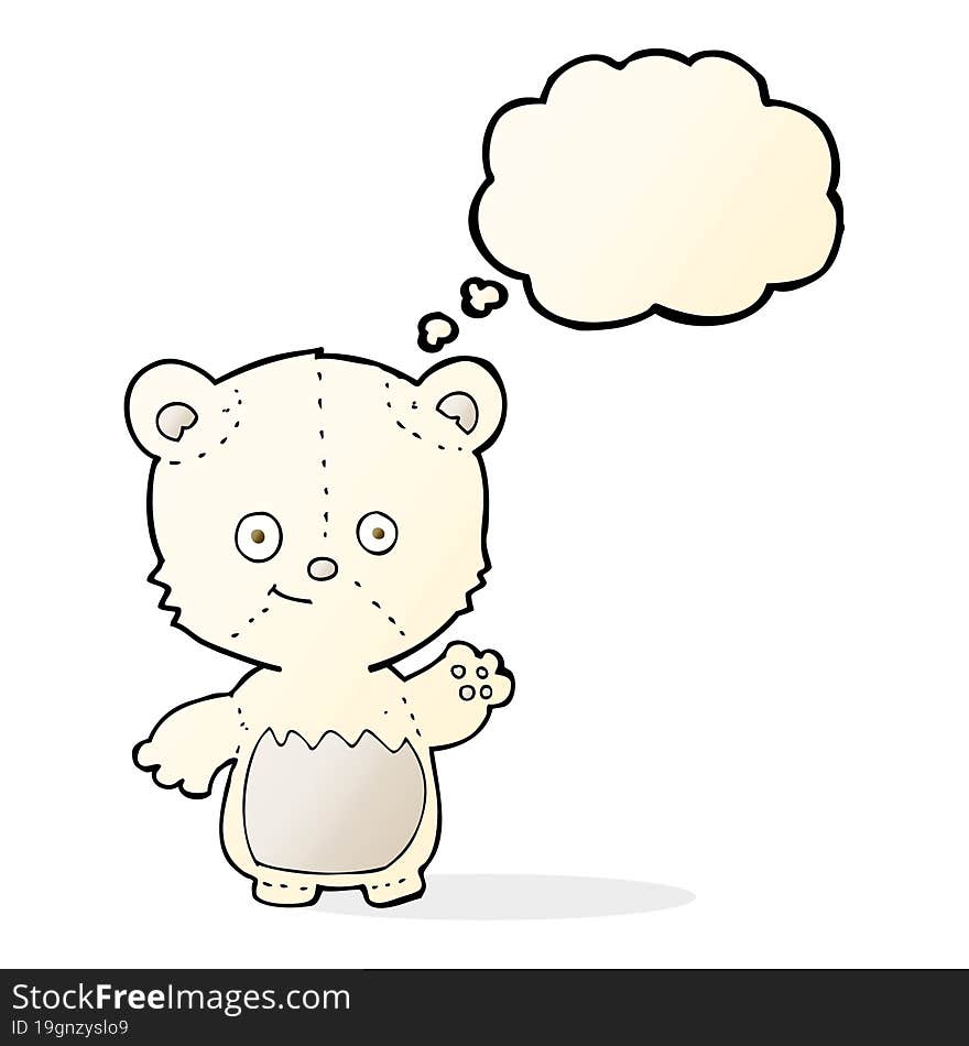 cartoon little polar bear waving with thought bubble