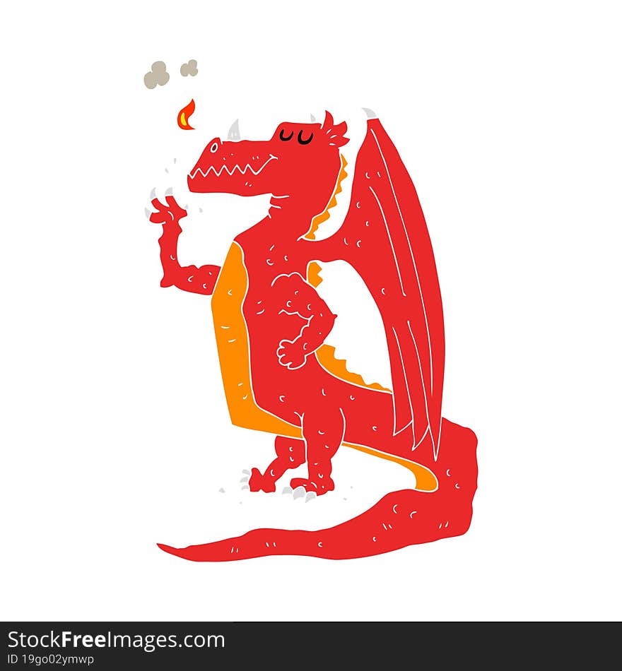 Flat Color Illustration Of A Cartoon Happy Dragon