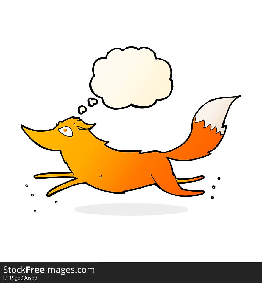 cartoon fox running with thought bubble