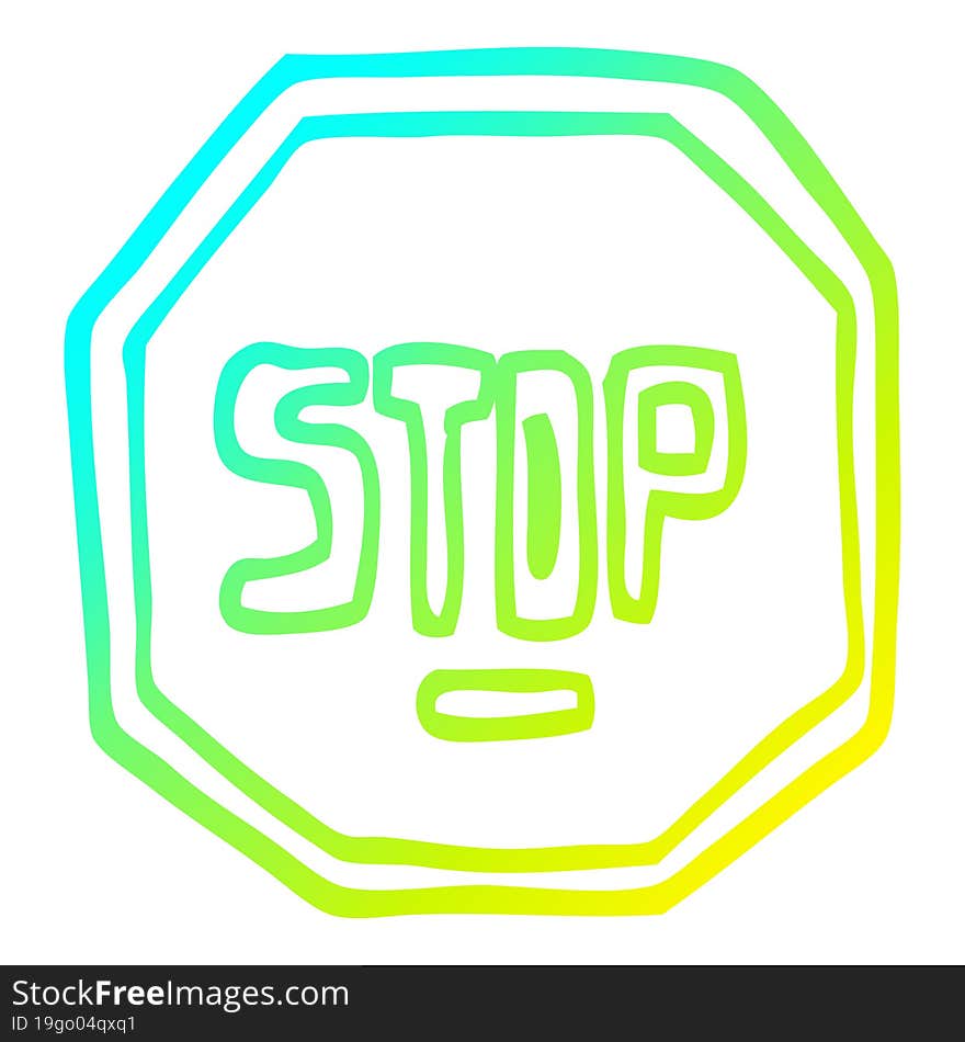 cold gradient line drawing of a cartoon stop sign