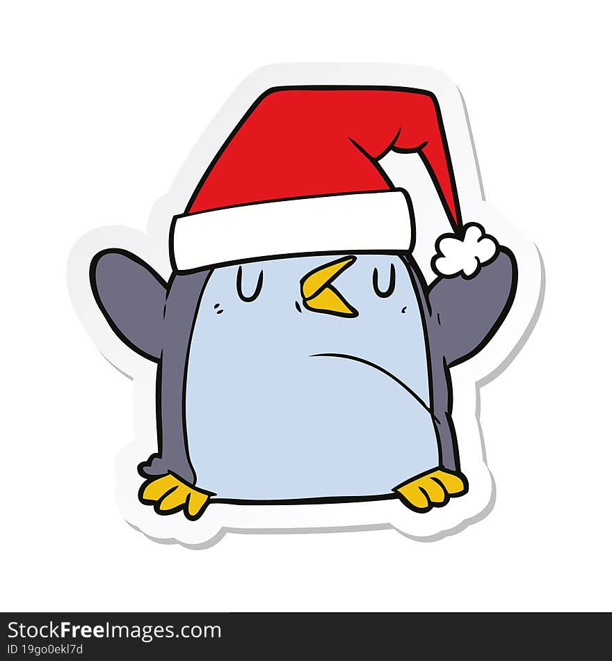 sticker of a cartoon penguin wearing christmas hat