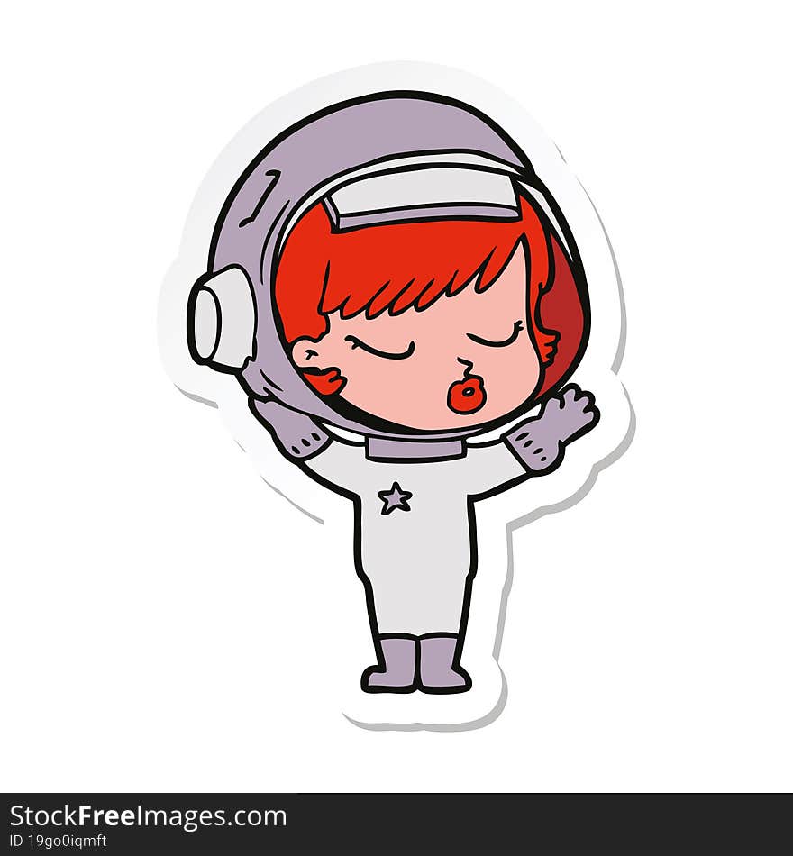 sticker of a cartoon pretty astronaut girl