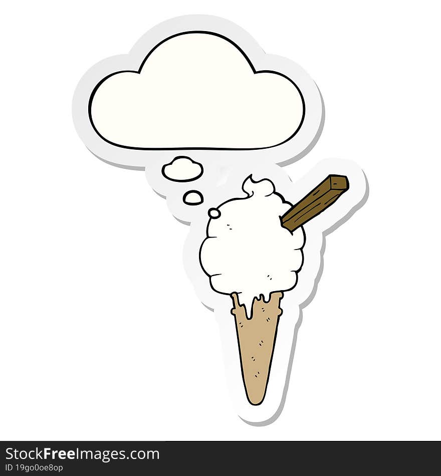 cartoon ice cream and thought bubble as a printed sticker