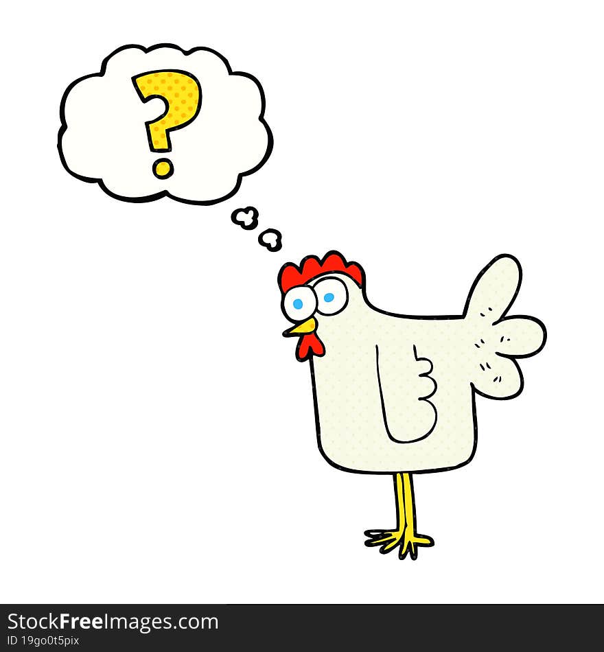 freehand drawn thought bubble cartoon confused chicken