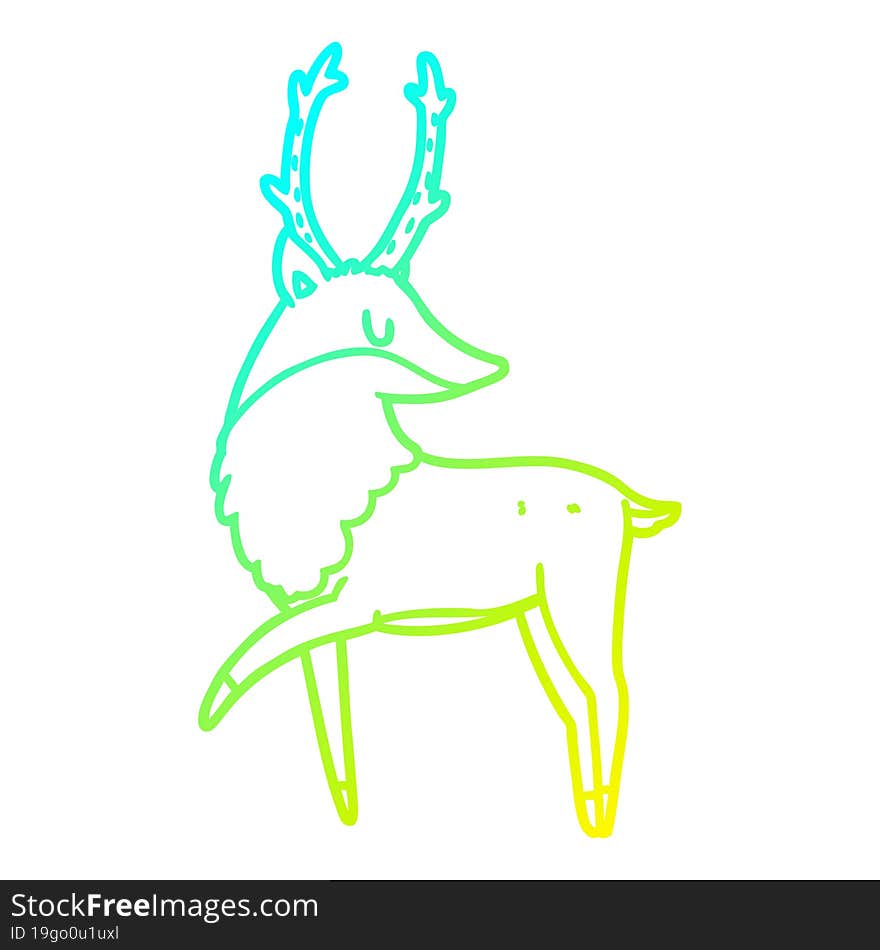 cold gradient line drawing of a cartoon stag