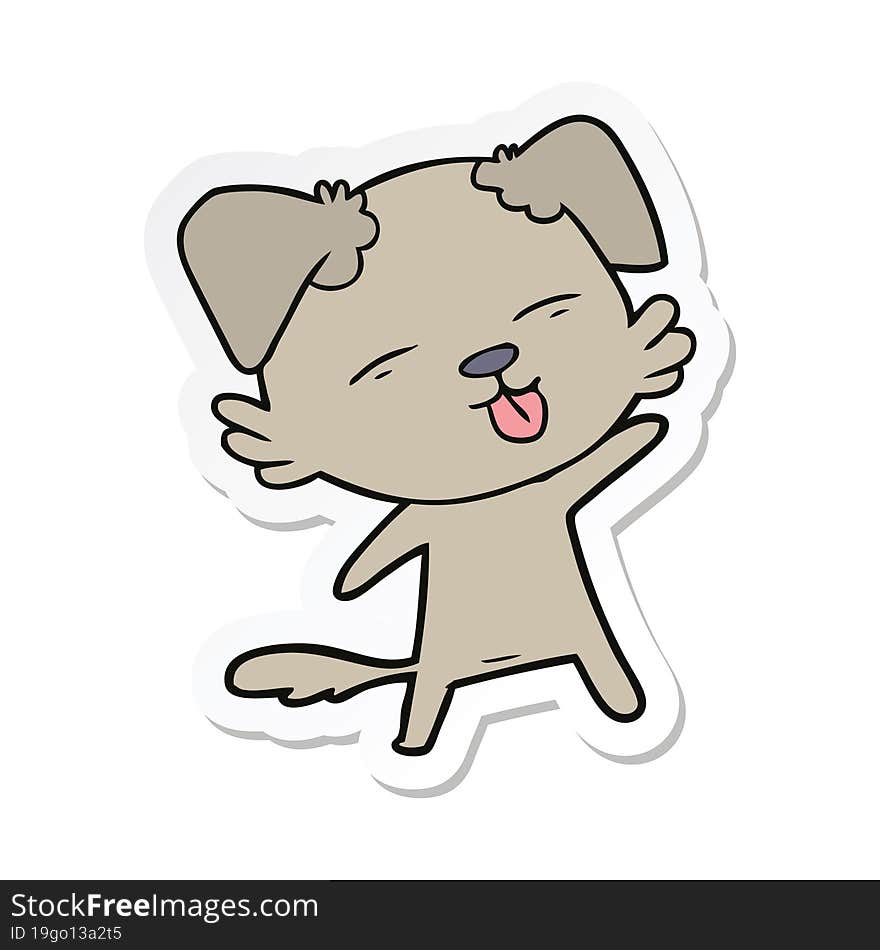 sticker of a cartoon dog sticking out tongue