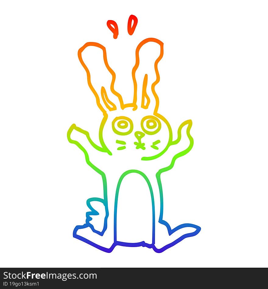 rainbow gradient line drawing of a cartoon excited rabbit