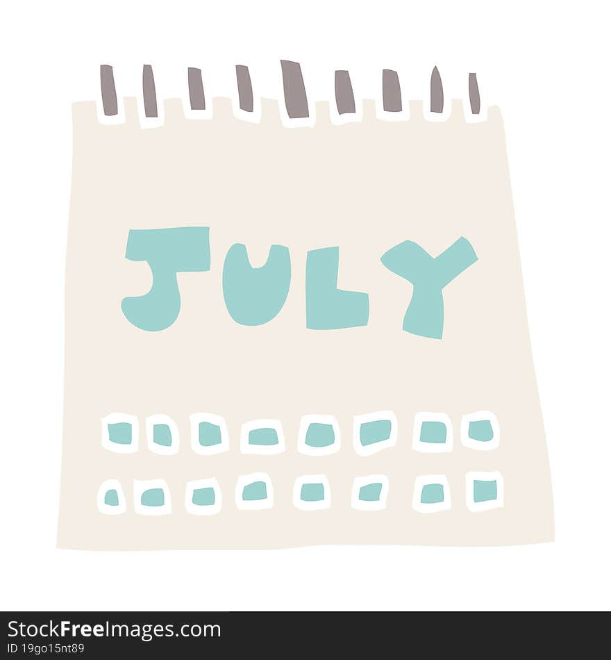 cartoon doodle calendar showing month of july