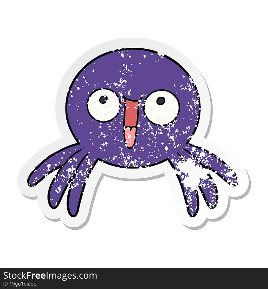 distressed sticker of a happy cartoon spider