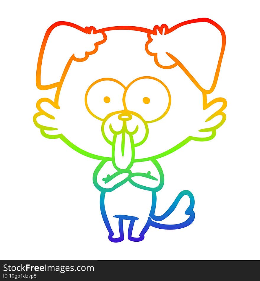 rainbow gradient line drawing of a cartoon dog with tongue sticking out