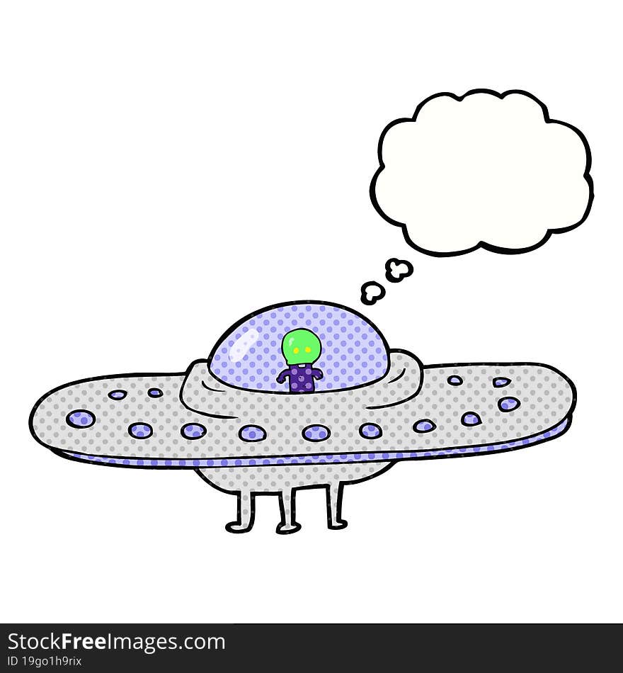 freehand drawn thought bubble cartoon flying saucer