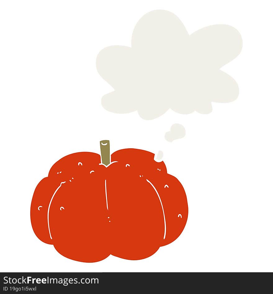 cartoon pumpkin with thought bubble in retro style