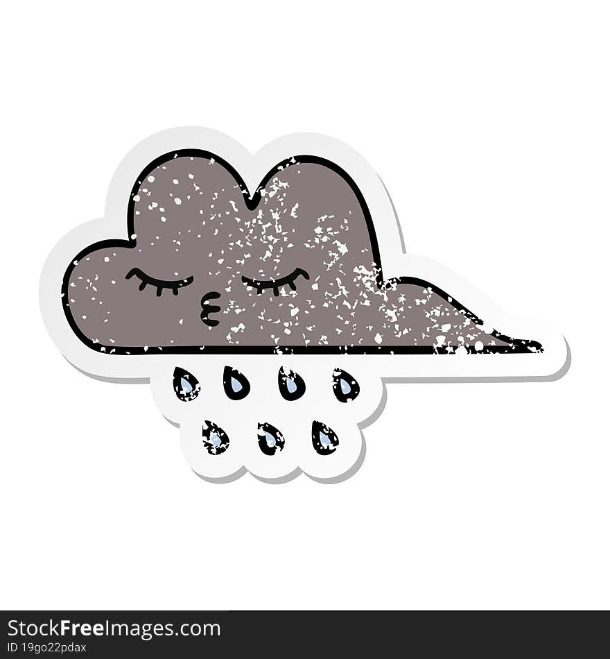 distressed sticker of a cute cartoon storm rain cloud