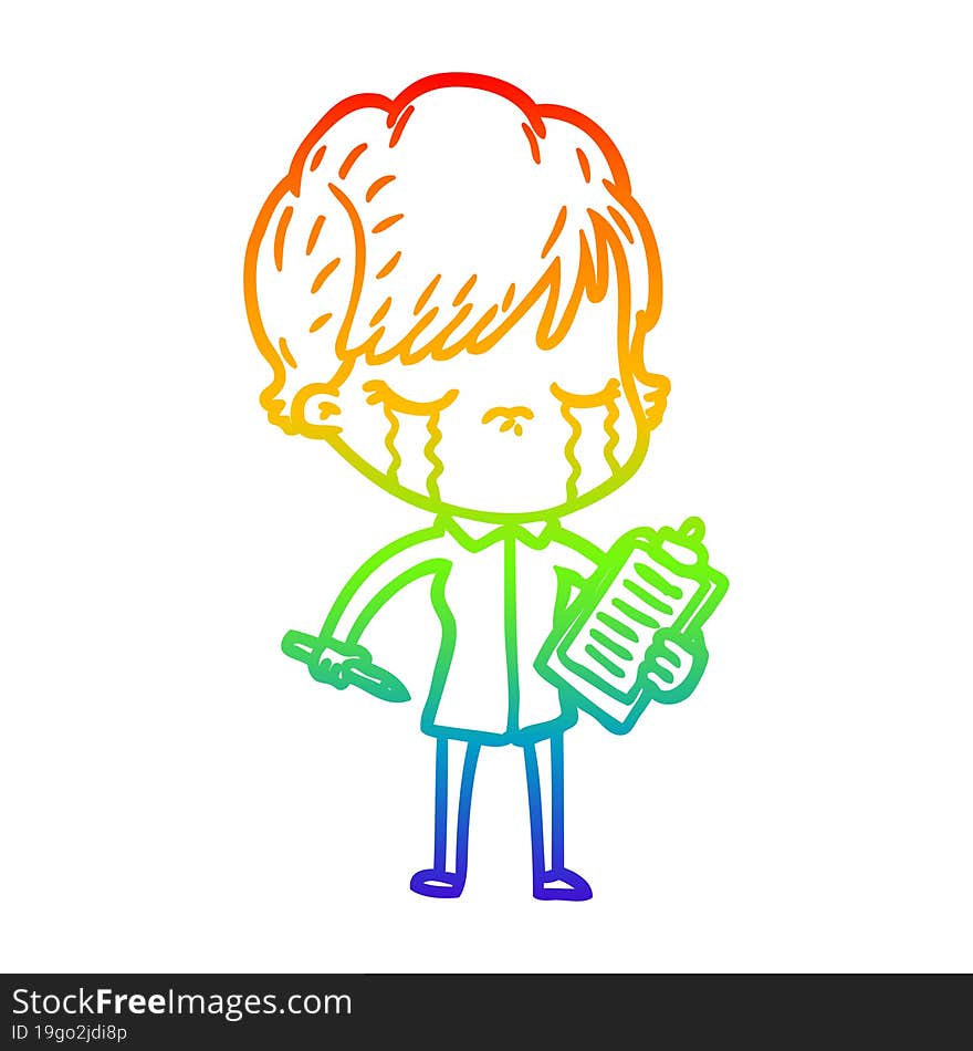 rainbow gradient line drawing of a cartoon woman crying