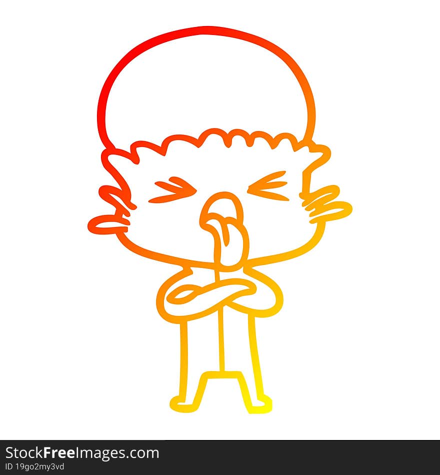 Warm Gradient Line Drawing Disgusted Cartoon Alien